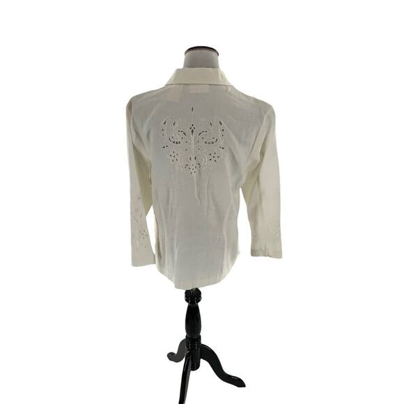 Lucy Pirada Blouse Womens Size Large 100% Linen Long Sleeves Embroidered Top - Picture 3 of 8